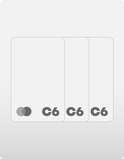 Três cartões sobrepostos com logotipo C6.
