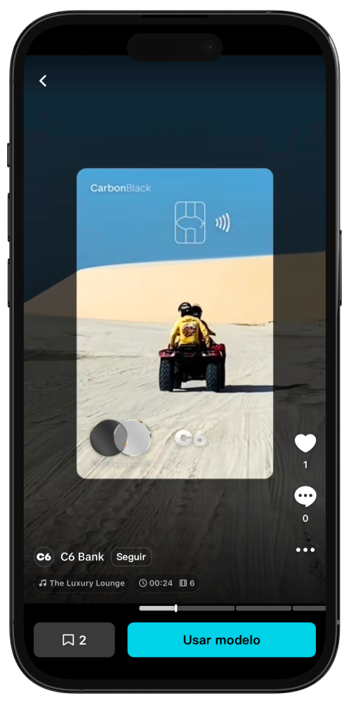 Tela do app CapCut exibindo o modelo do filtro do C6 Bank