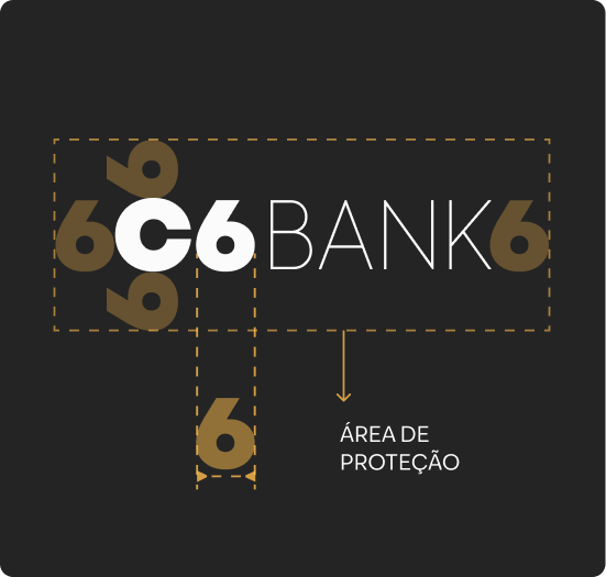 Logotipo C6 Bank com marcações de área de proteção.