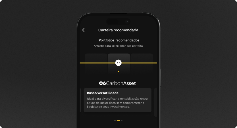 Tela de Carteiras Recomendadas no app do C6 Bank