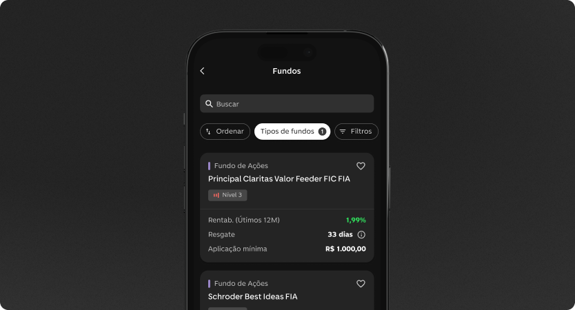Tela de Fundos de Ações no app do C6 Bank