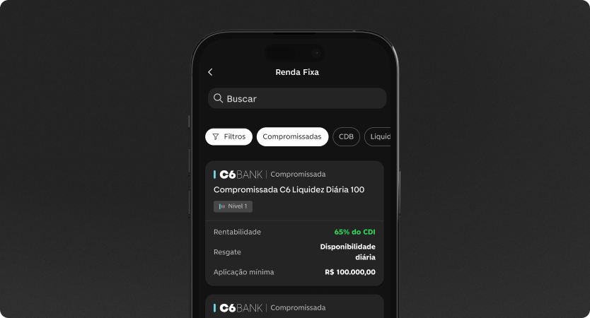 Tela de Compromissadas no app do C6 Bank