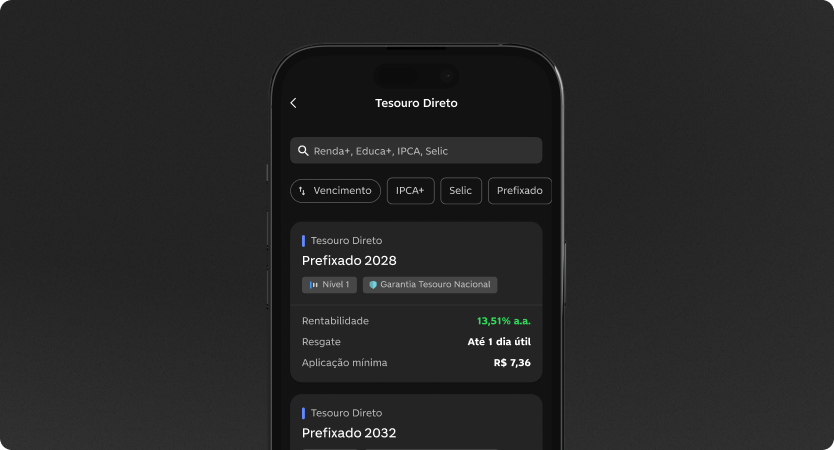 Tela de Tesouro Direto no app do C6 Bank