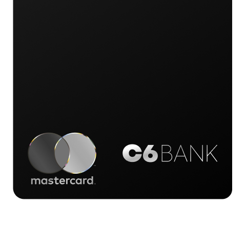 Cartão C6 Black – Fundo preto liso com logotipo C6 Bank.