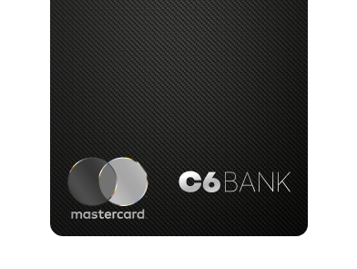 Cartão C6 Carbon Mastercard Black – Fundo preto com textura de fibra de carbono e logotipo C6 Bank.
