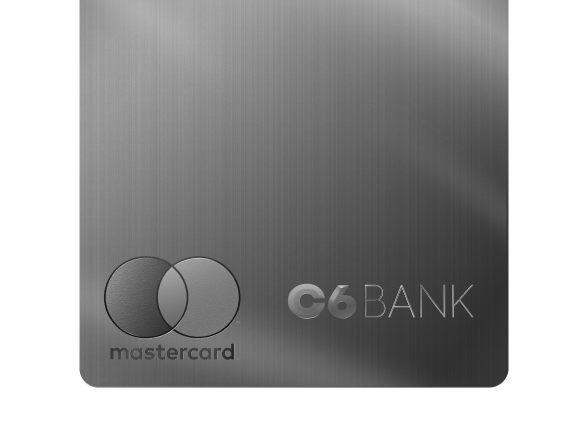 Cartão C6 Graphene – Fundo metálico texturizado em tons de cinza, com logotipo C6 Bank e Mastercard em preto e prata.