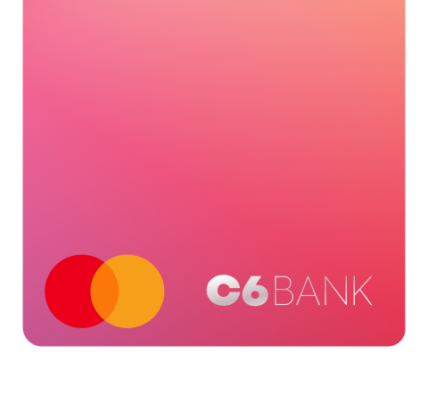 Cartão C6 – Fundo degradê rosa e laranja com logotipo C6 Bank.