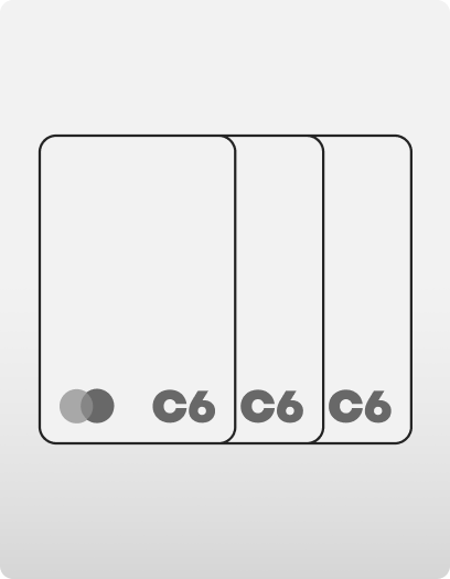 Três cartões sobrepostos com logotipo C6.