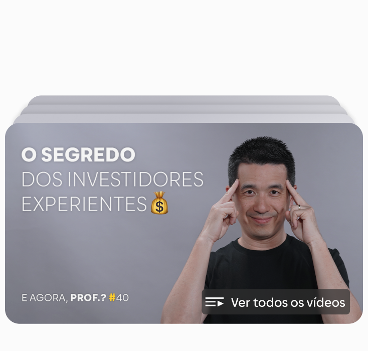 Homem aponta para as têmporas ao lado do título "O segredo dos investidores experientes". Abaixo, botão "Ver todos os vídeos.