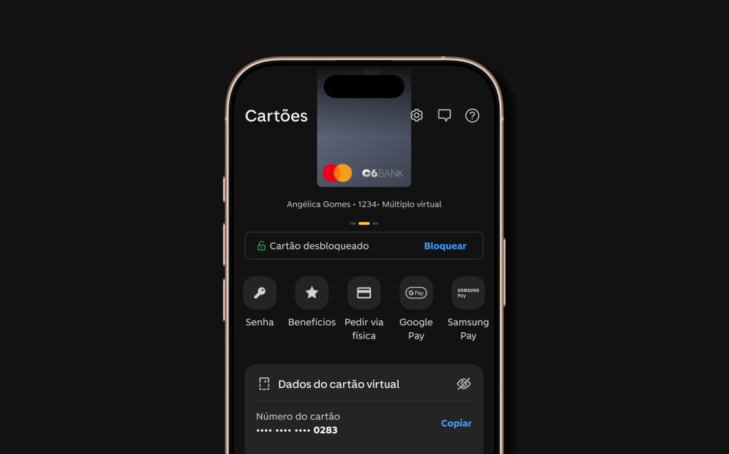 imagem de um celular aberto na aba de cartão virtual.