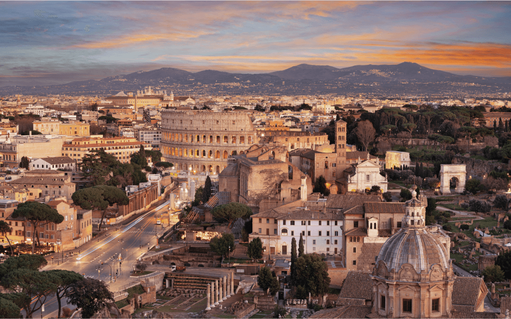 Imagem da cidade de Roma evidenciando o Coliseu.