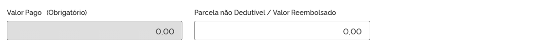 Campos de formulário do Imposto de Renda mostrando os valores de 'Valor Pago' e 'Parcela não Dedutível/Valor Reembolsado', ambos preenchidos com 0,00.