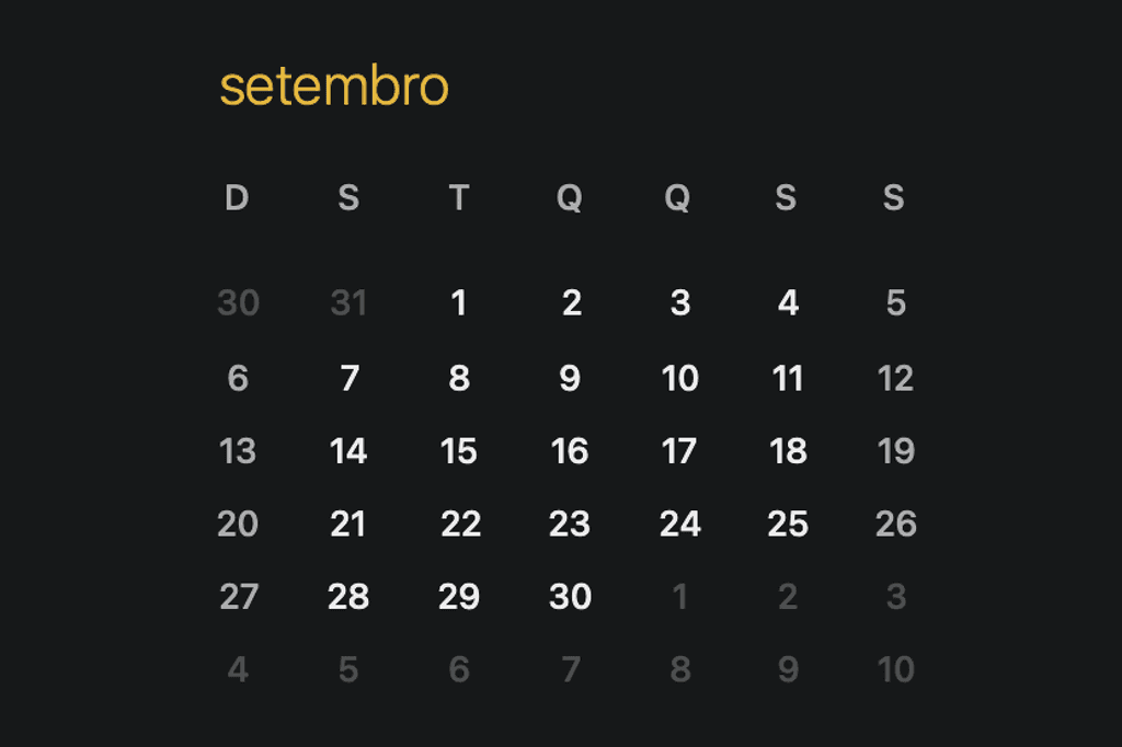 calendário de setembro