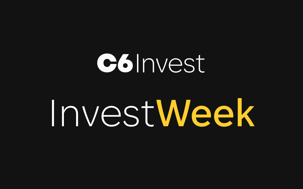 Logo do C6 Invest com os dizeres "C6 Invest InvestWeek" em fundo preto. A palavra "Invest" aparece em branco e "Week" em amarelo, destacando o evento "InvestWeek".