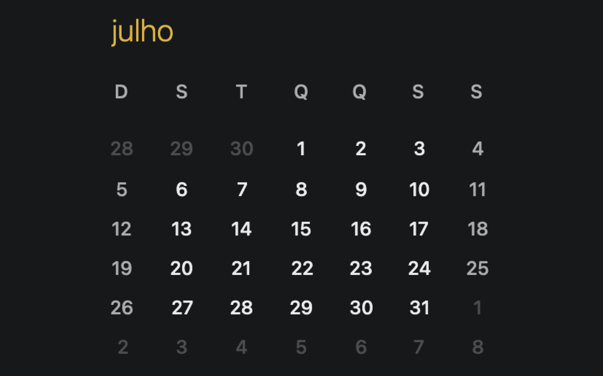Calendário de julho, representando o INSS em 2026