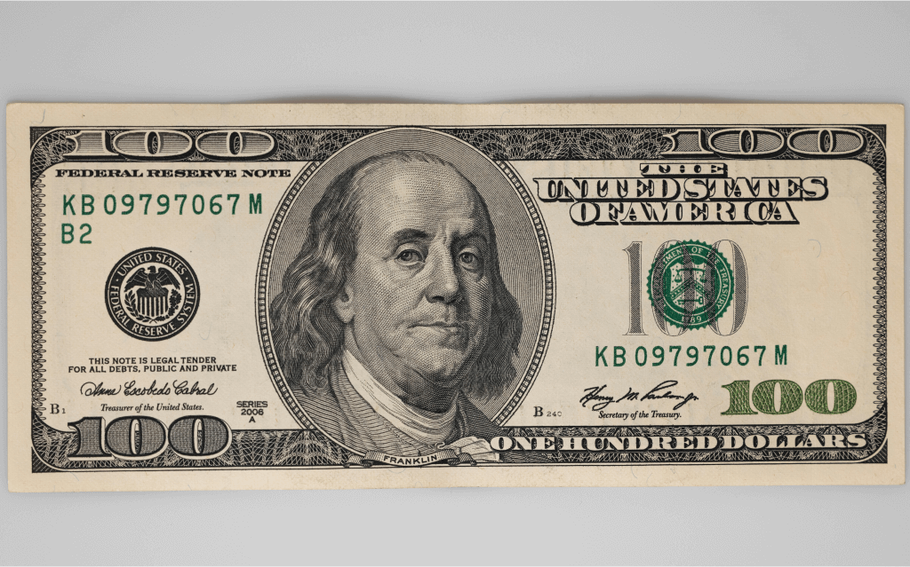 Nota de 100 US$ com o rosto de Abraham Lincoln