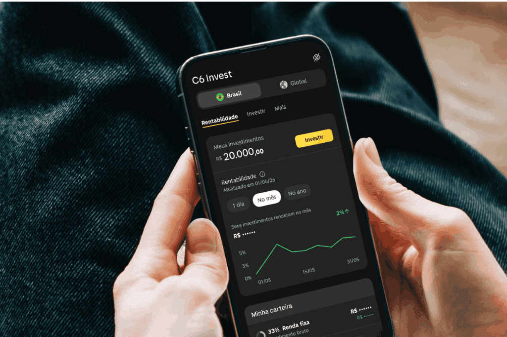 Tela do C6 Invest com destaque para um investimento, representando onde investir 20 mil reais.