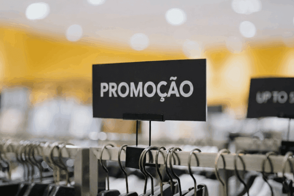 Placa indicando "promoção" em loja