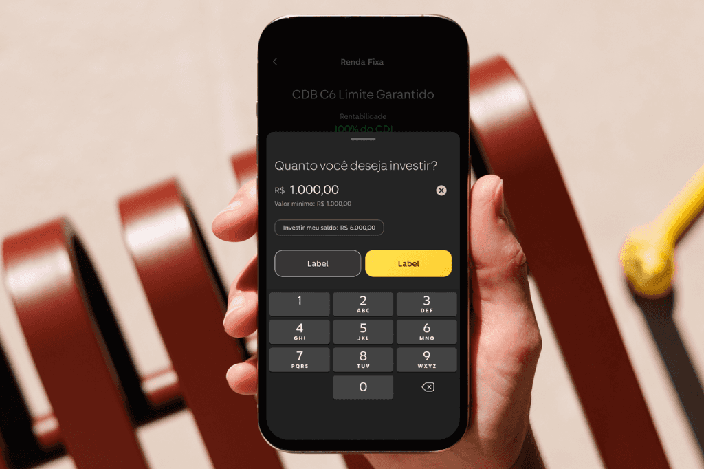 Tela de investimentos do app, de uma aplicação de R$ 1.000 em um CDB.