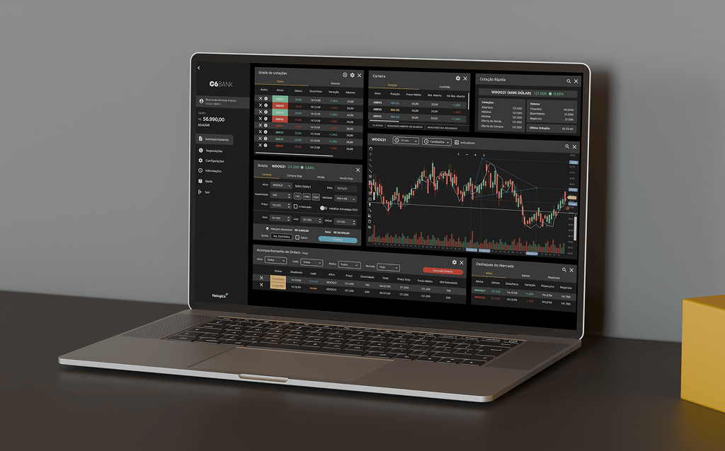 Computador com tela do Home Broker C6 Bank