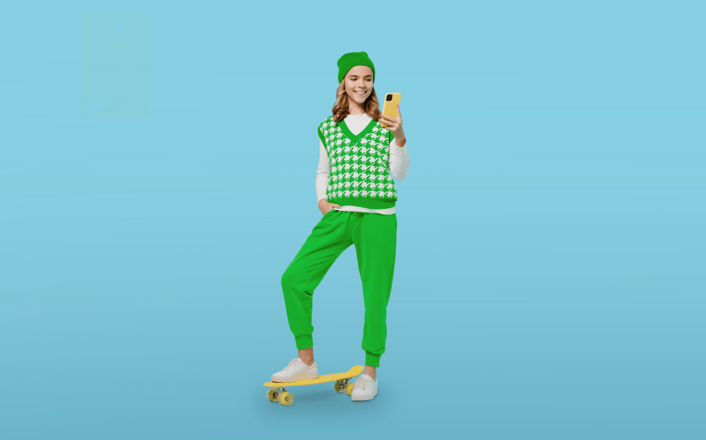 menina-loira-adolescente-de-toca-e-sobre-um-skate-movimentando-seus-investimentos