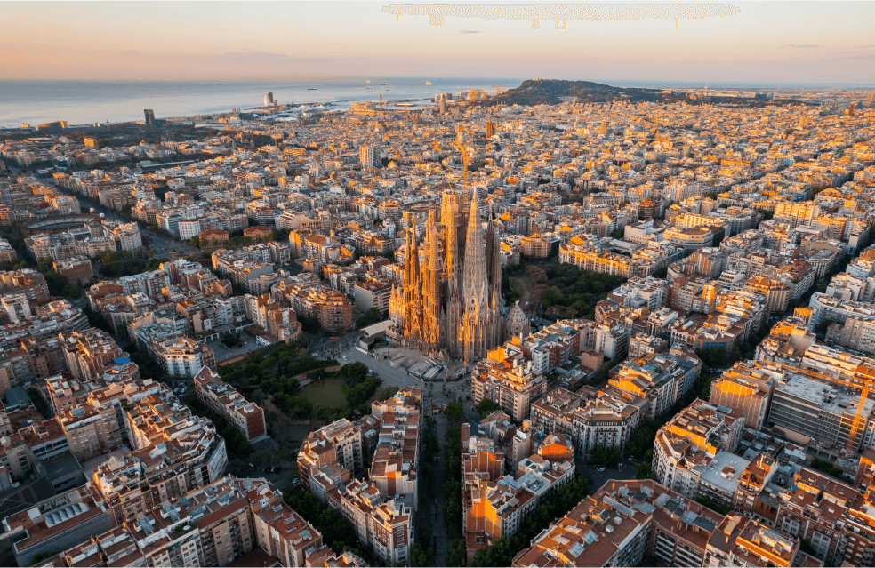Vista de cima da cidade de Barcelona dividida em diversos quadrados