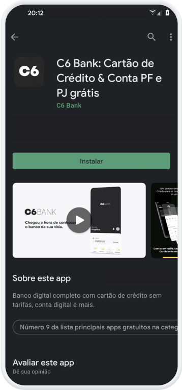Celular com o C6 Bank na Google Play