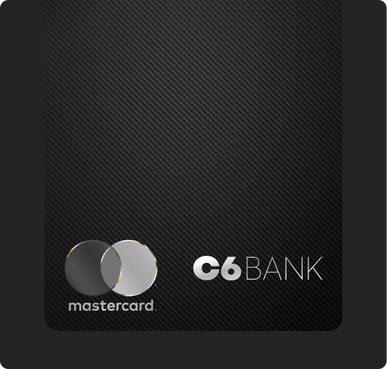 Cartão C6 Carbon Mastercard Black – Fundo preto com textura de fibra de carbono e logotipo C6 Bank.