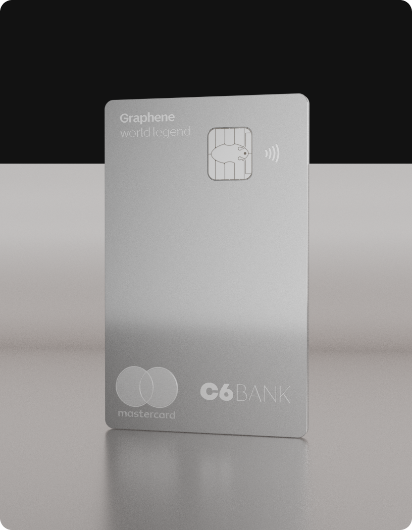 Cartão C6 Graphene World Legend Mastercard sobre fundo cinza claro.