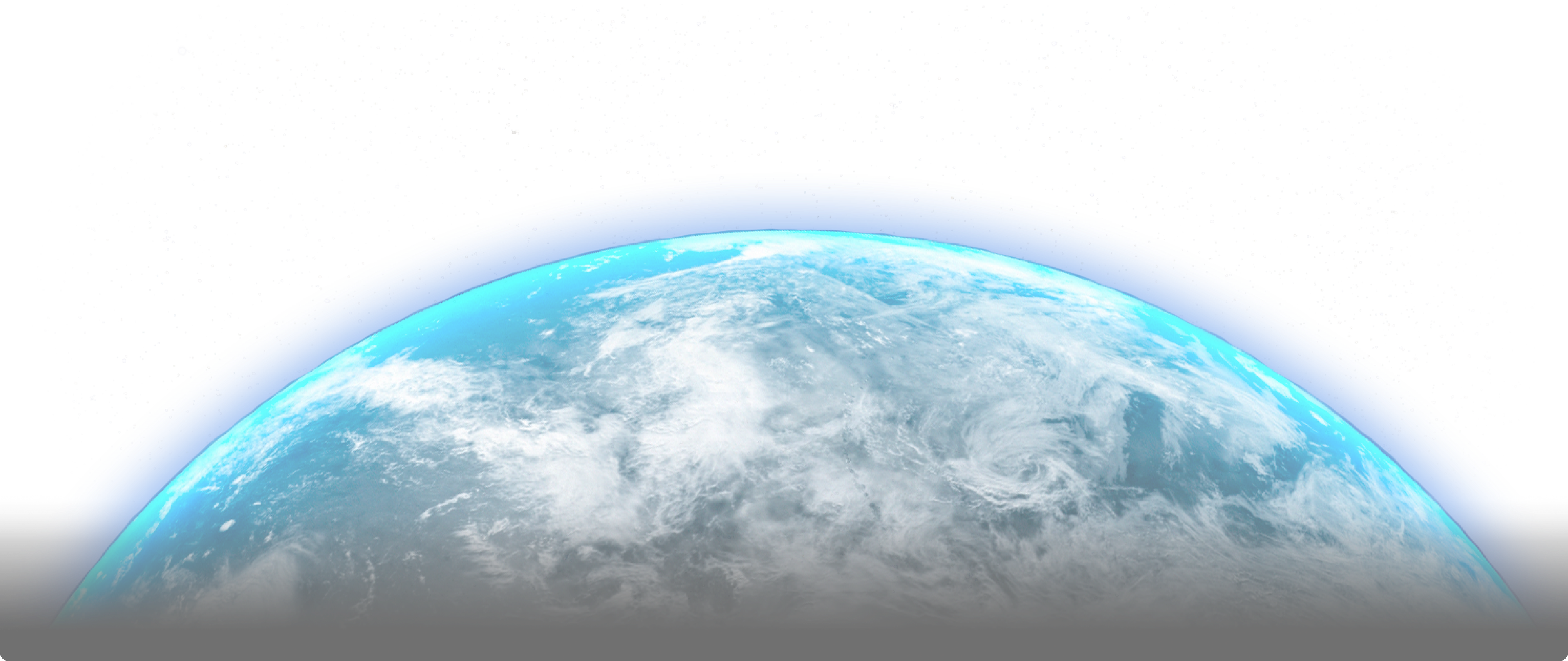 Globo estrelado Imagem parcial da Terra com nuvens, atmosfera azul curva e céu escuro estrelado ao fundo.